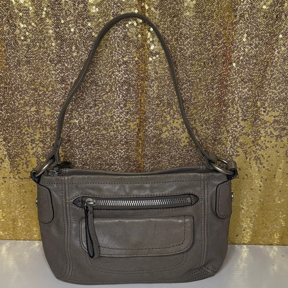 Fossil Hanover Leather Shoulder Bag in a gray color